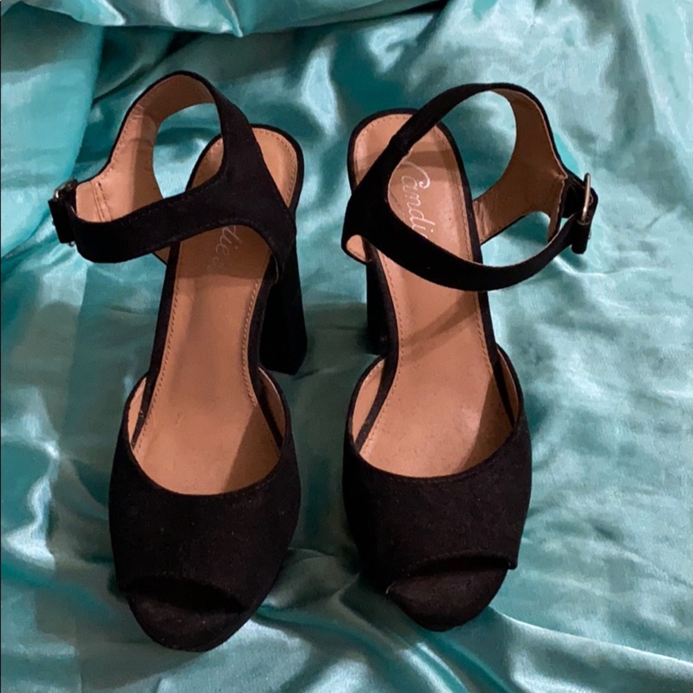 Candies black suede chunky heel